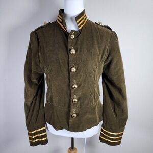 Military Style Corduroy Jacket Womens 6 Olive Gold Buttons Steampunk Epaulettes